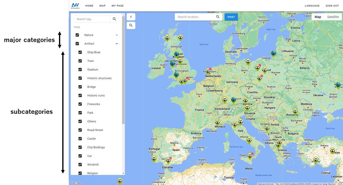 Tag categories and subcategories